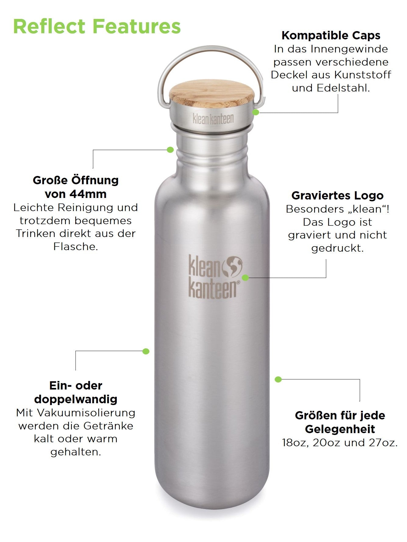 Edelstahl Trinkflasche 592ml, Bambus-Schraubverschluss