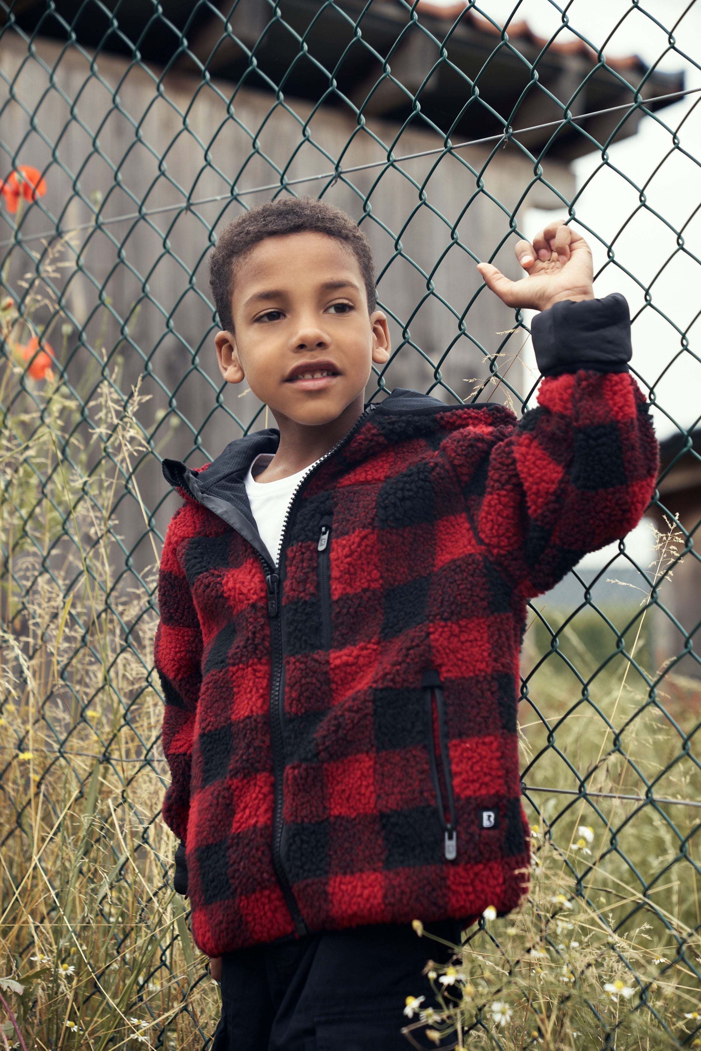 Kids Teddyfleecejacket hood red/black