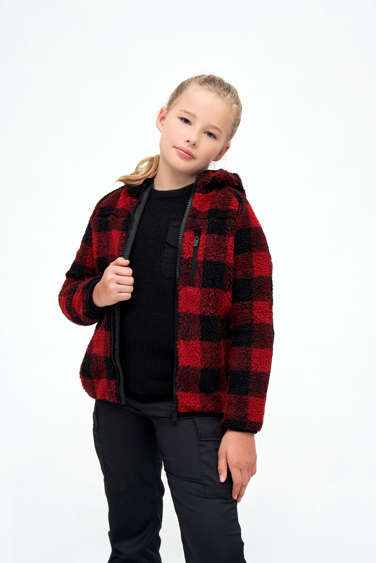 Kids Teddyfleecejacket hood red/black