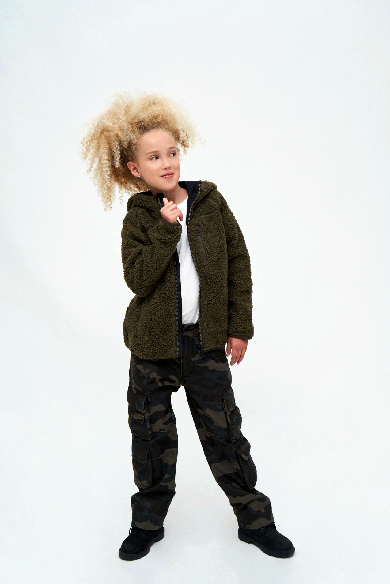 Kids Teddyfleecejacket hood olive