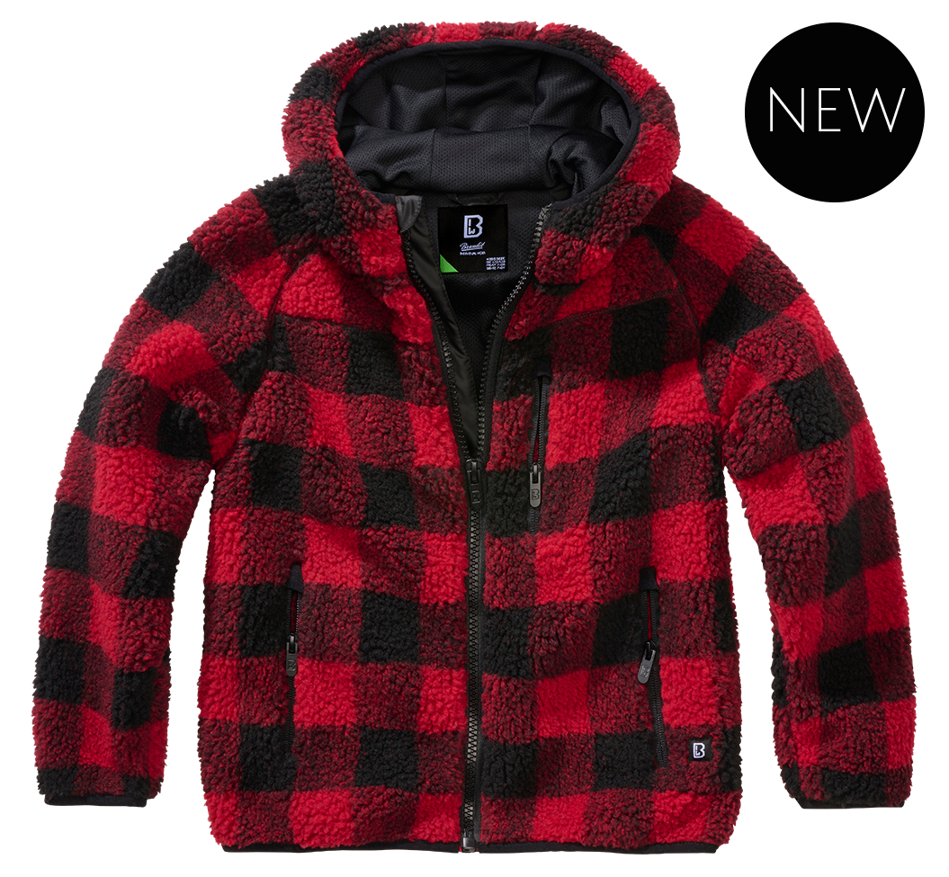 Kids Teddyfleecejacket hood red/black